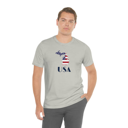 Michigan 'USA' T-Shirt (w/ MI USA Flag Outline) | Unisex Standard Fit