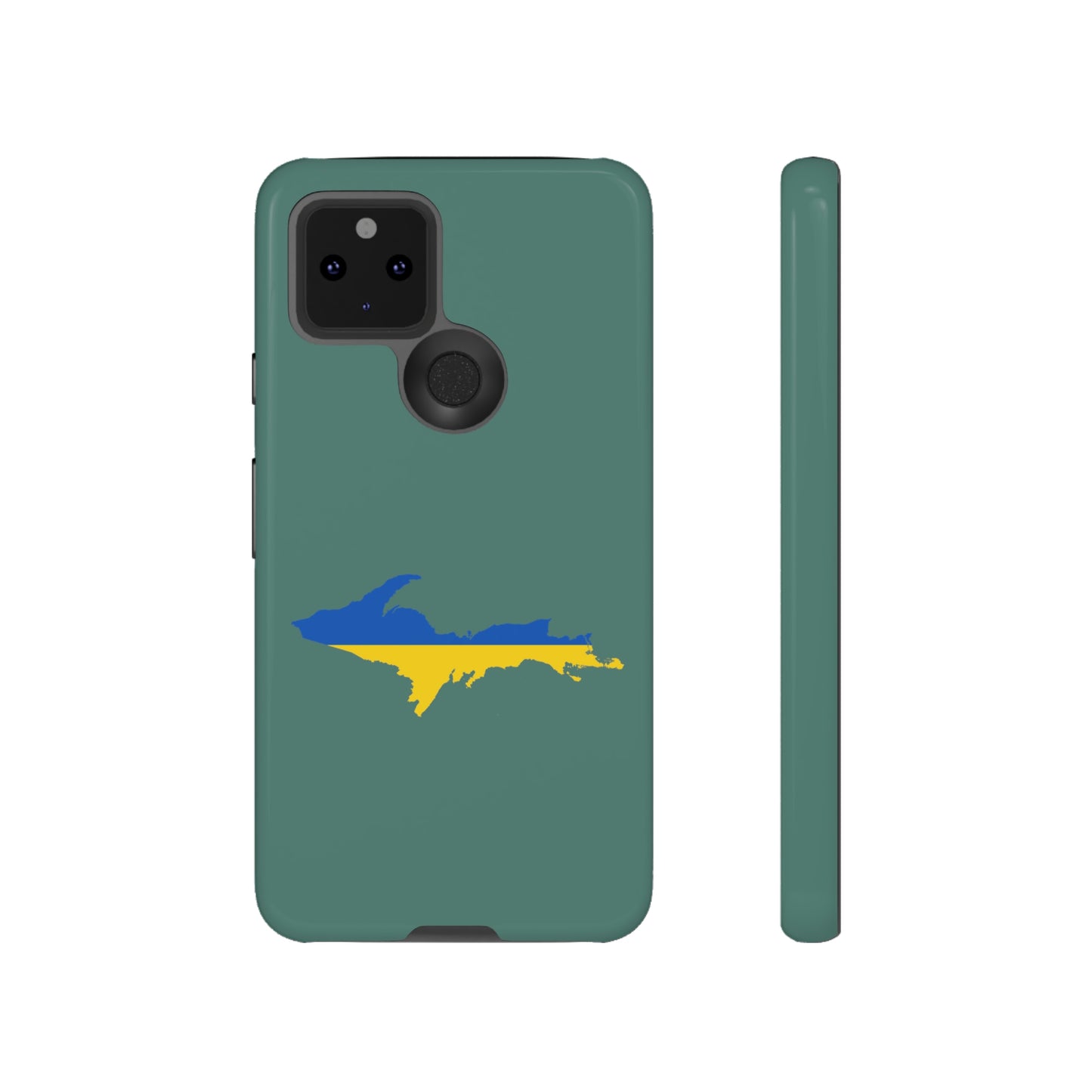 Michigan Upper Peninsula Tough Phone Case (Copper Green w/ UP Ukraine Flag Outline) | Samsung & Pixel Android