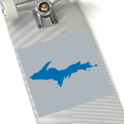 Michigan Upper Peninsula Square Sticker (Silver w/ Azure UP Outline) | Indoor/Outdoor