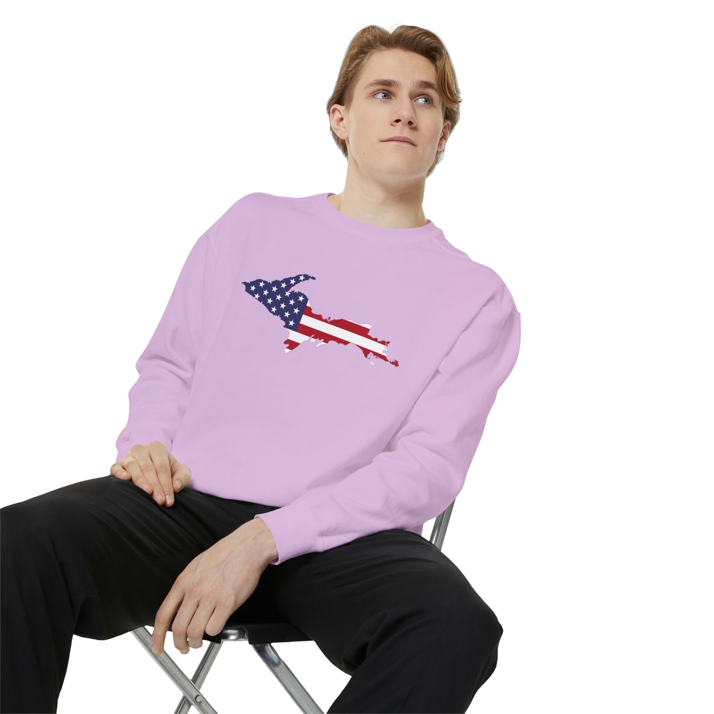 Michigan Upper Peninsula Sweatshirt (w/ UP USA Flag Outline) | Unisex Garment Dyed