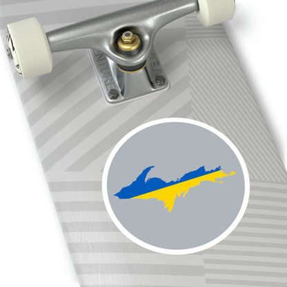 Michigan Upper Peninsula Round Stickers (Silver w/ UP Ukraine Flag Outline) | Indoor\Outdoor