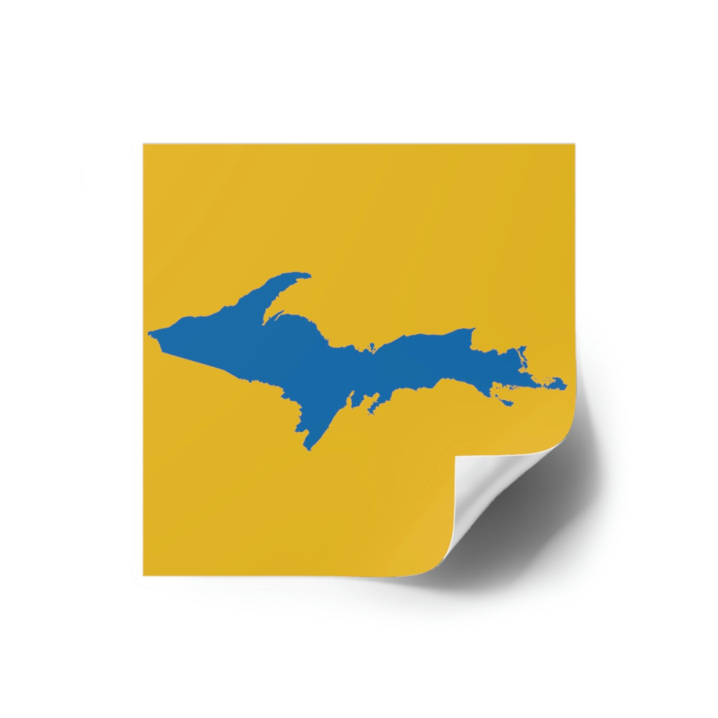 Michigan Upper Peninsula Square Sticker (Gold w/ Azure UP Outline) | Indoor/Outdoor