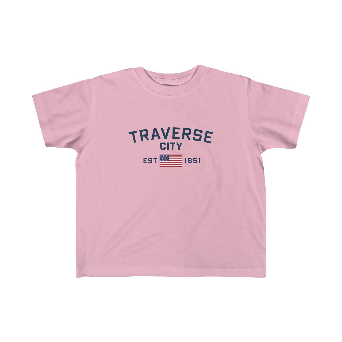 'Traverse City EST 1851' T-Shirt  (w/USA Flag Outline) | Toddler Short Sleeve - Circumspice Michigan