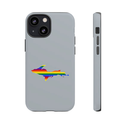 Michigan Upper Peninsula Tough Phone Case (Silver w/ UP Pride Flag Outline) | Apple iPhone