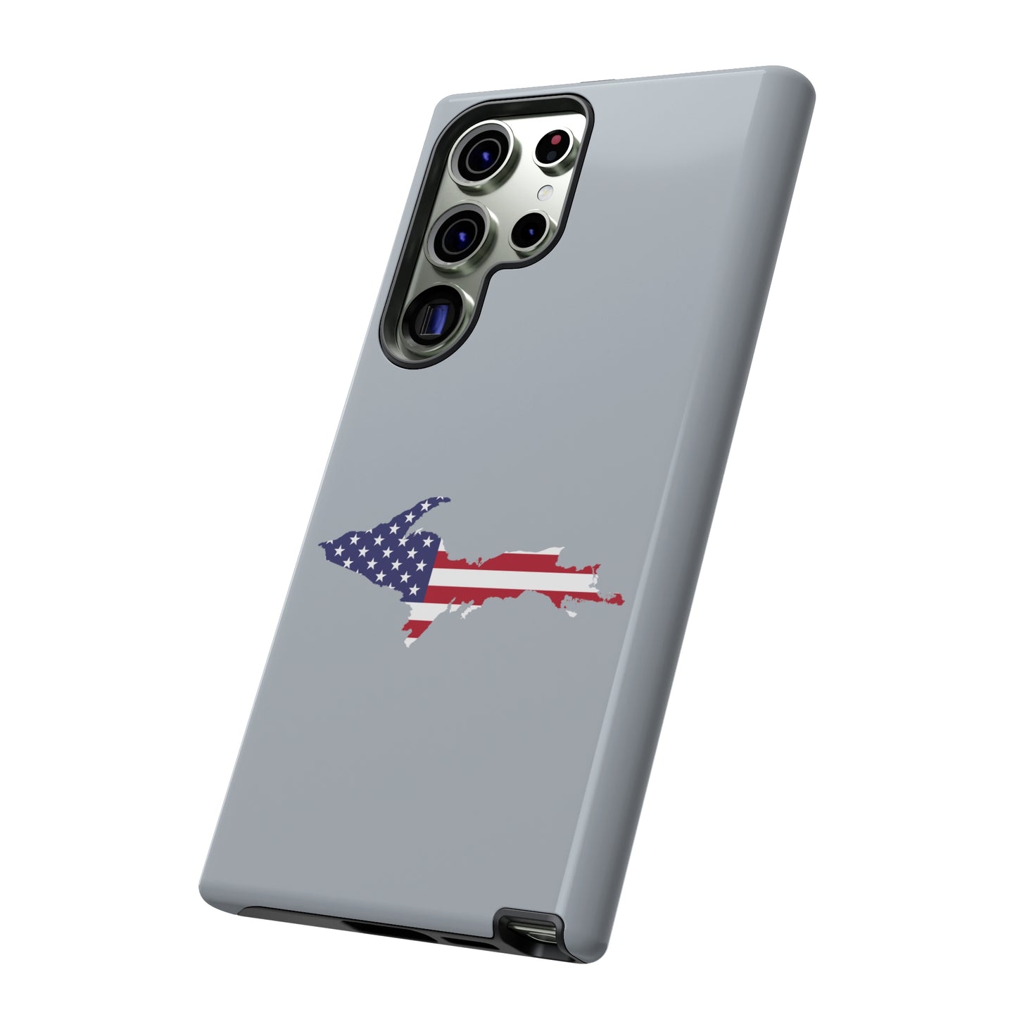 Michigan Upper Peninsula Tough Phone Case (Silver w/ UP USA Flag Outline) | Samsung & Pixel Android