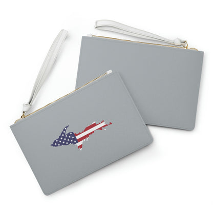 Michigan Upper Peninsula Clutch Bag (Silver w/UP USA Flag Outline)