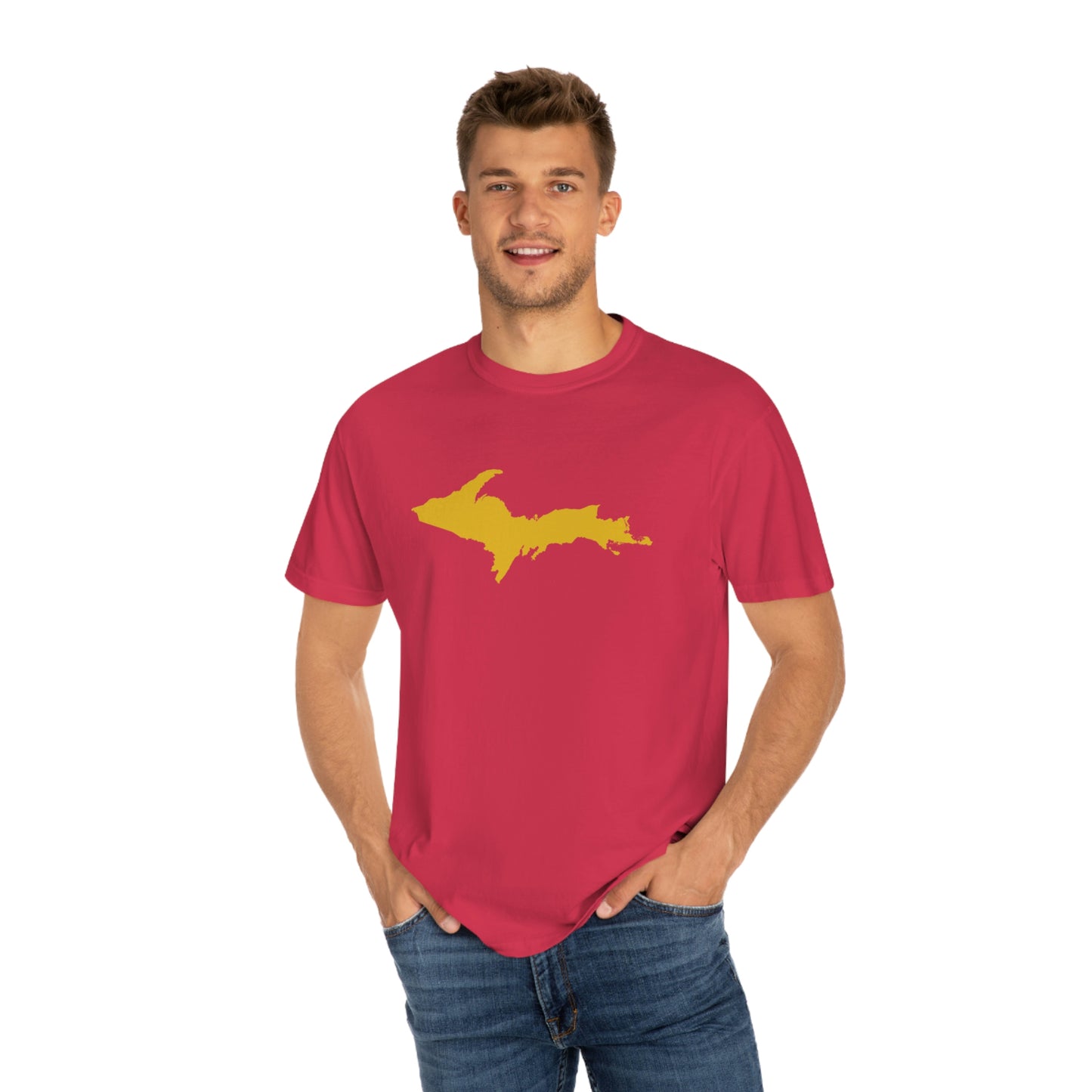 Michigan Upper Peninsula T-Shirt (w/ Gold UP Outline) | Unisex Garment-Dyed