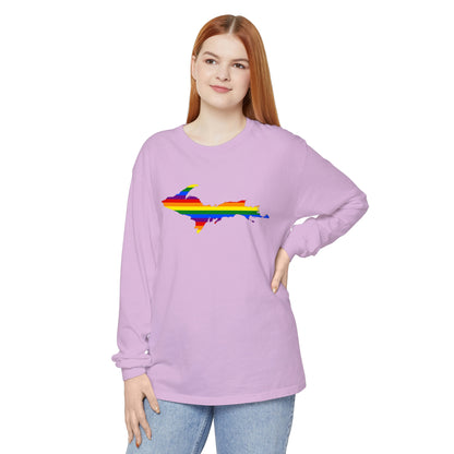 Michigan Upper Peninsula Garment-Dyed T-Shirt (w/ UP Pride Flag Outline) | Unisex Long Sleeve