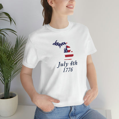 Michigan 'July 4th 1776' T-Shirt (Baskerville Font w/ MI USA Outline) | Unisex Standard Fit