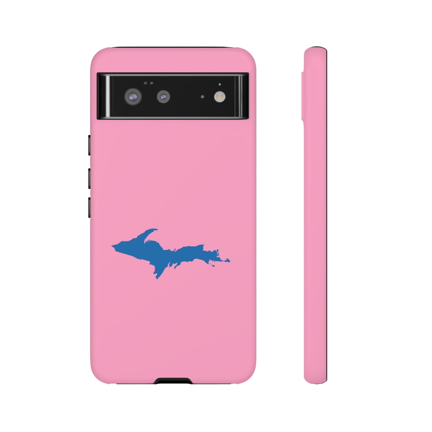 Michigan Upper Peninsula Tough Phone Case ('67 Caddie Pink w/ Azure UP Outline) | Samsung & Pixel Android