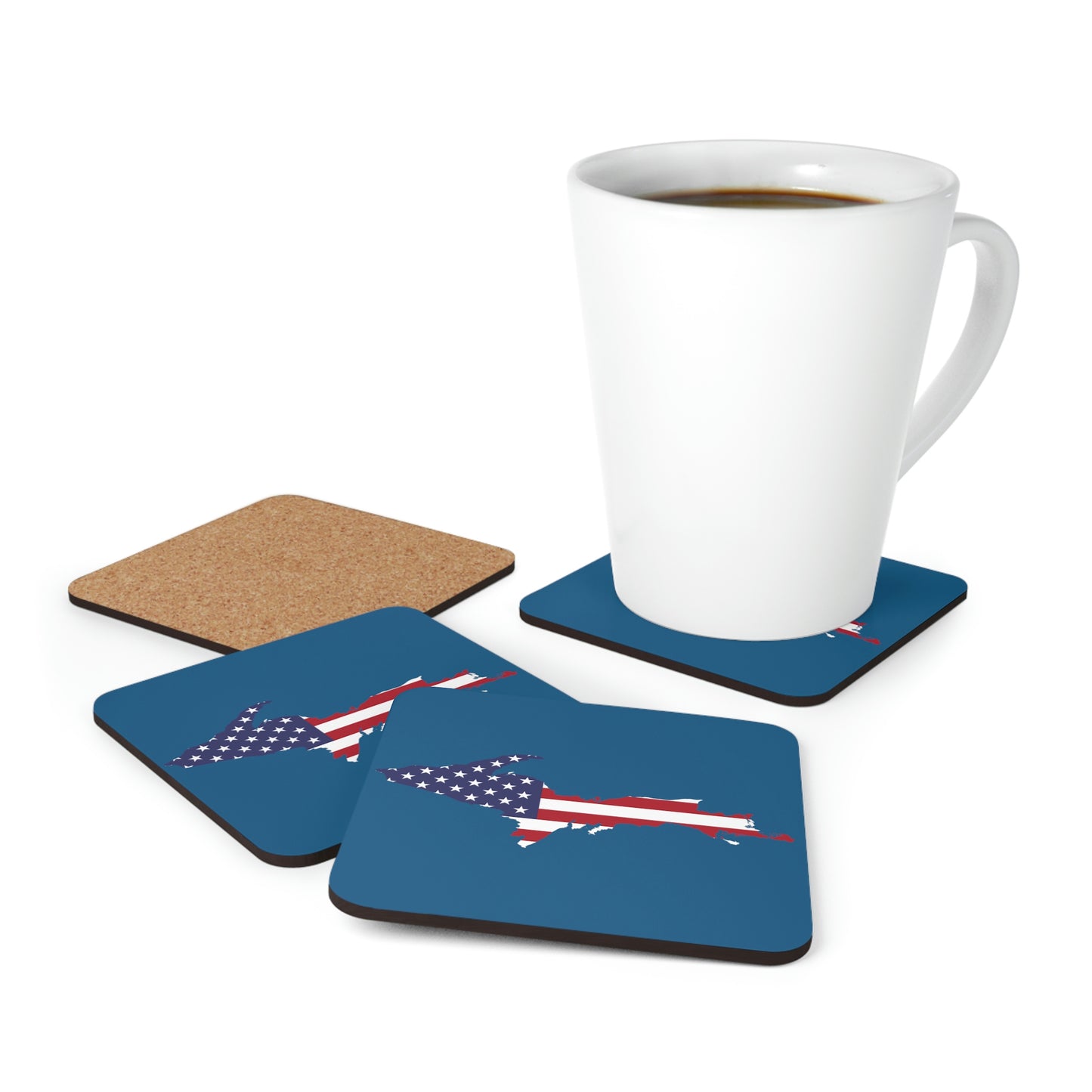 Michigan Upper Peninsula Coaster Set (Blueberry Color w/ UP USA Flag Outline) | Corkwood - 4 pack