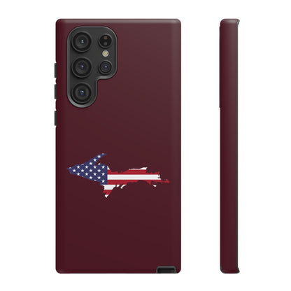 Michigan Upper Peninsula Tough Phone Case (Old Mission Burgundy w/ UP USA Flag Outline) | Samsung & Pixel Android