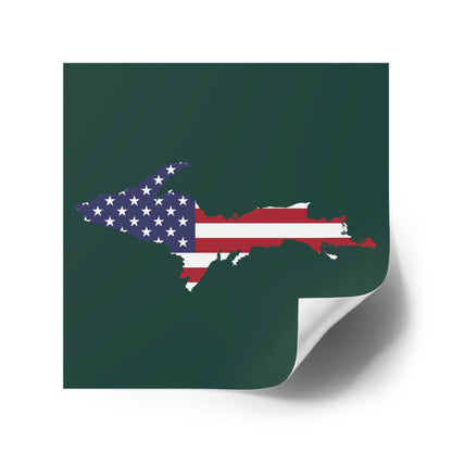 Michigan Upper Peninsula Square Sticker (Green w/ UP USA Flag Outline) | Indoor/Outdoor