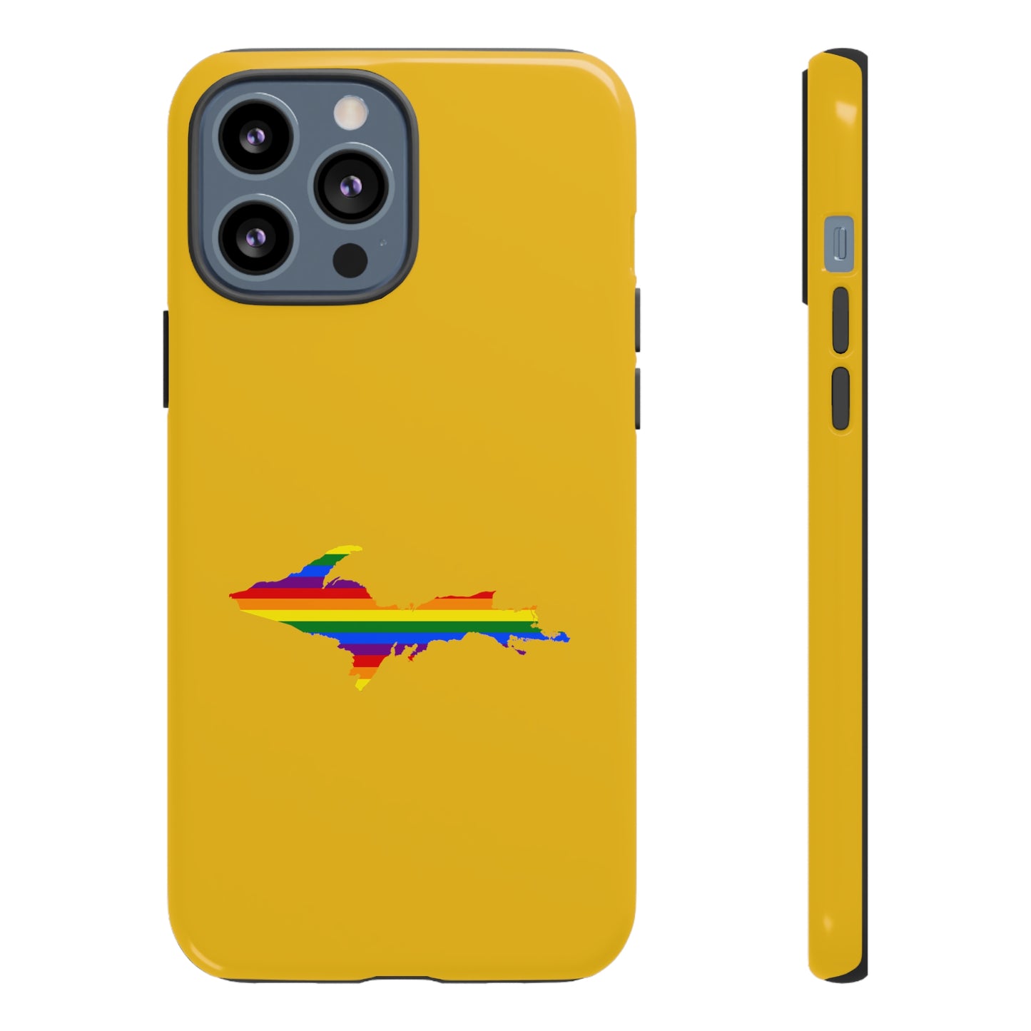 Michigan Upper Peninsula Tough Phone Case (Gold w/ UP Pride Flag Outline) | Apple iPhone