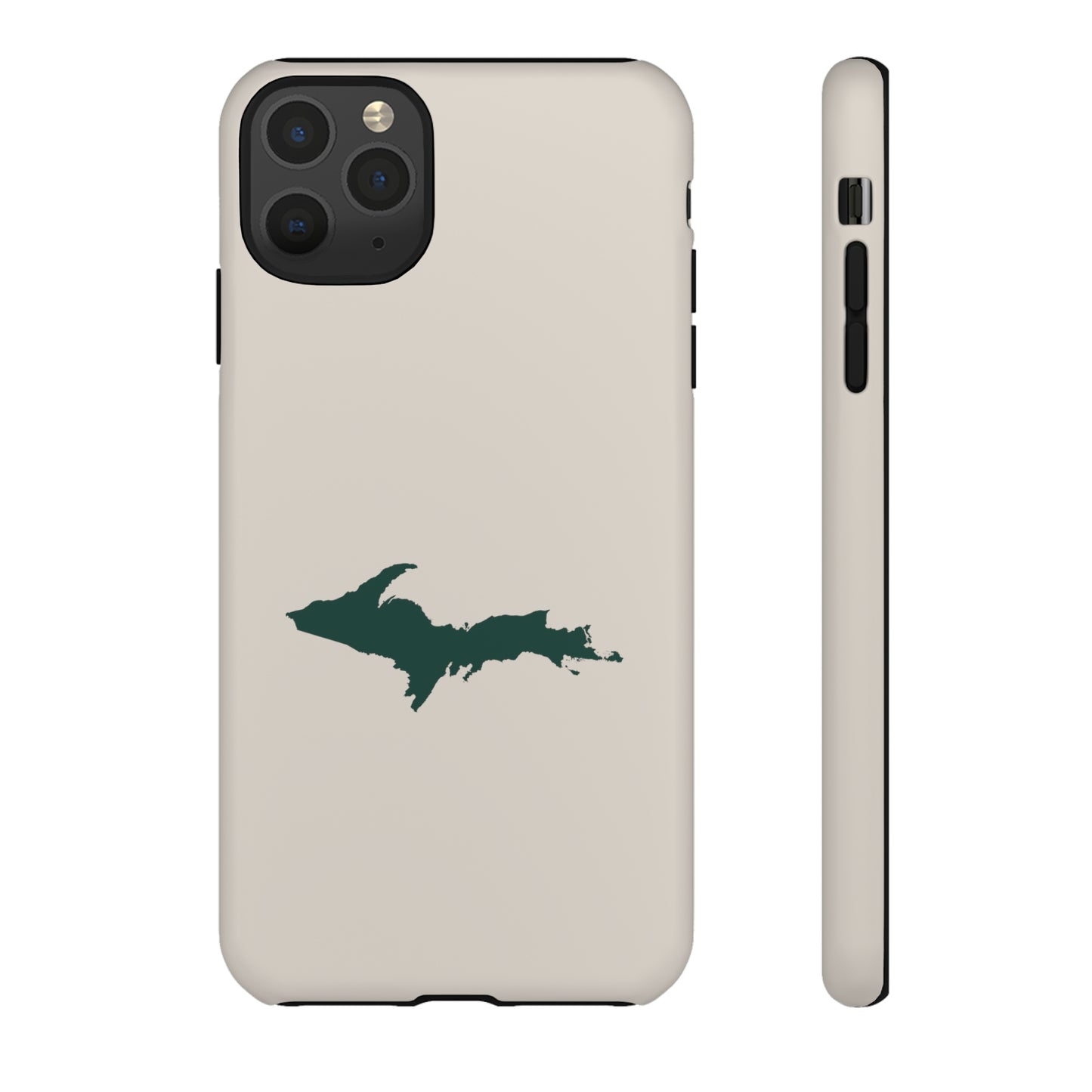 Michigan Upper Peninsula Tough Phone Case (Canvas Color w/ Green UP Outline) | Apple iPhone