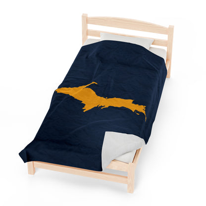 Michigan Upper Peninsula Plush Blanket (w/ Gold UP Outline) | Navy