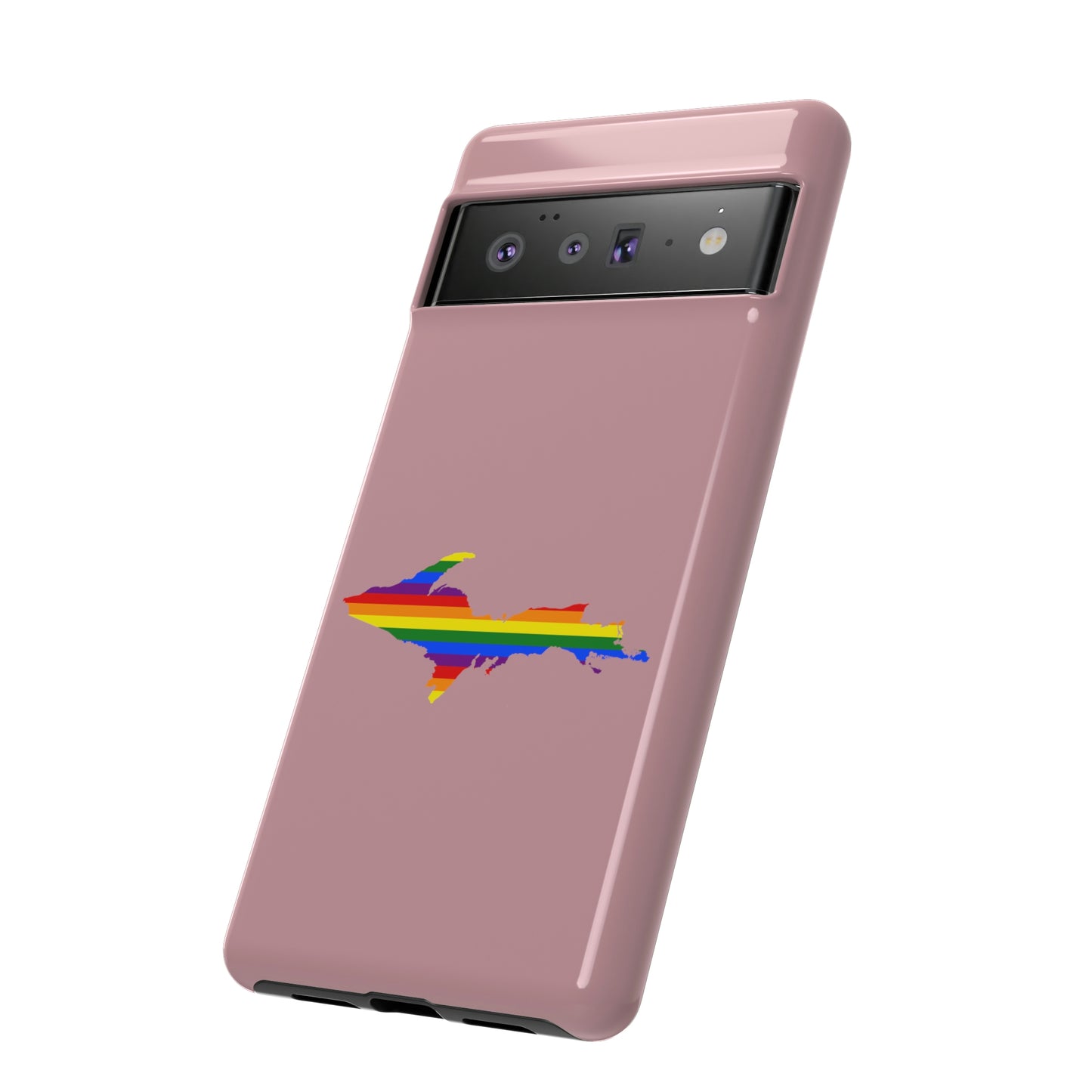 Michigan Upper Peninsula Tough Phone Case (Cherry Blossom Pink w/ UP Pride Flag Outline) | Samsung & Pixel Android