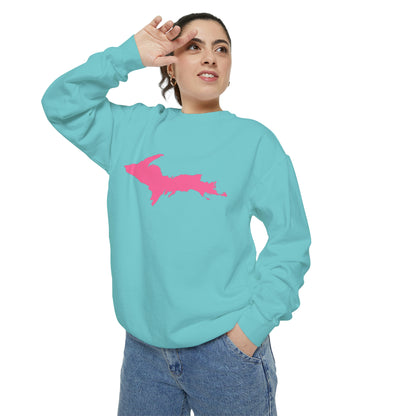 Michigan Upper Peninsula Sweatshirt (w/ Pink UP Outline) | Unisex Garment Dyed