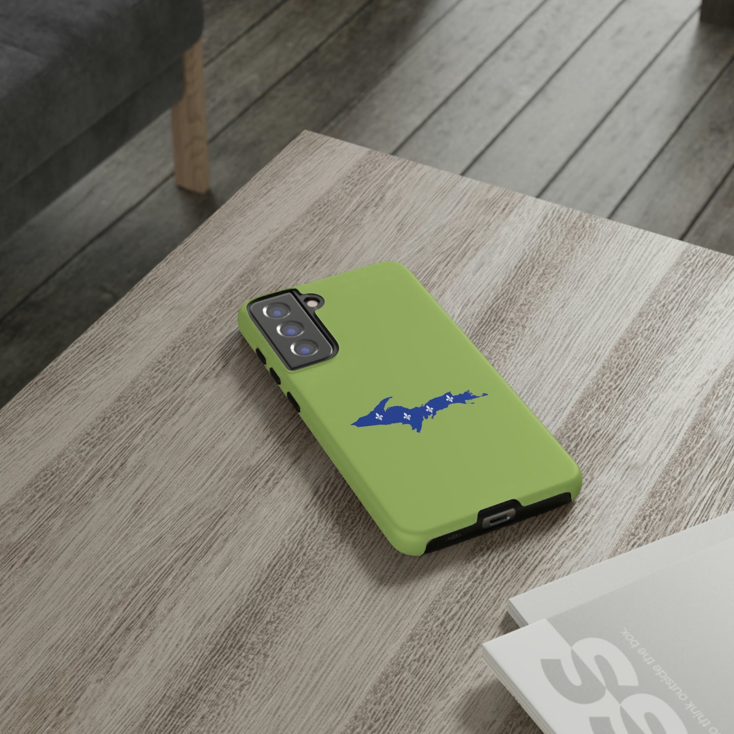 Michigan Upper Peninsula Tough Phone Case (Gooseberry Green w/ UP Quebec Flag Outline) | Samsung & Pixel Android