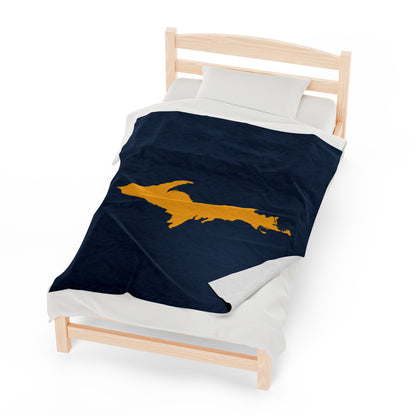 Michigan Upper Peninsula Plush Blanket (w/ Gold UP Outline) | Navy