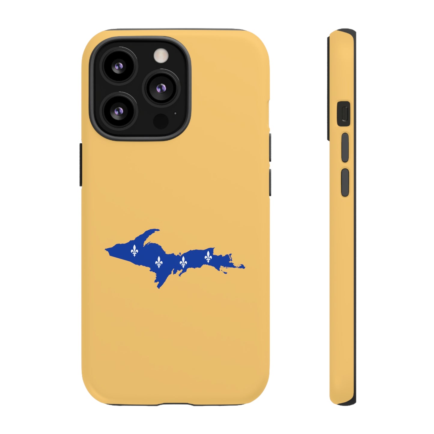 Michigan Upper Peninsula Tough Phone Case (Citrine Color w/ UP Quebec Flag Outline) | Apple iPhone