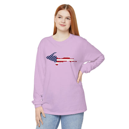 Michigan Upper Peninsula Garment-Dyed T-Shirt (w/ UP USA Flag Outline) | Unisex Long Sleeve