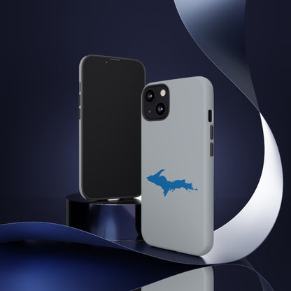 Michigan Upper Peninsula Tough Phone Case (Silver w/ Azure UP Outline) | Apple iPhone