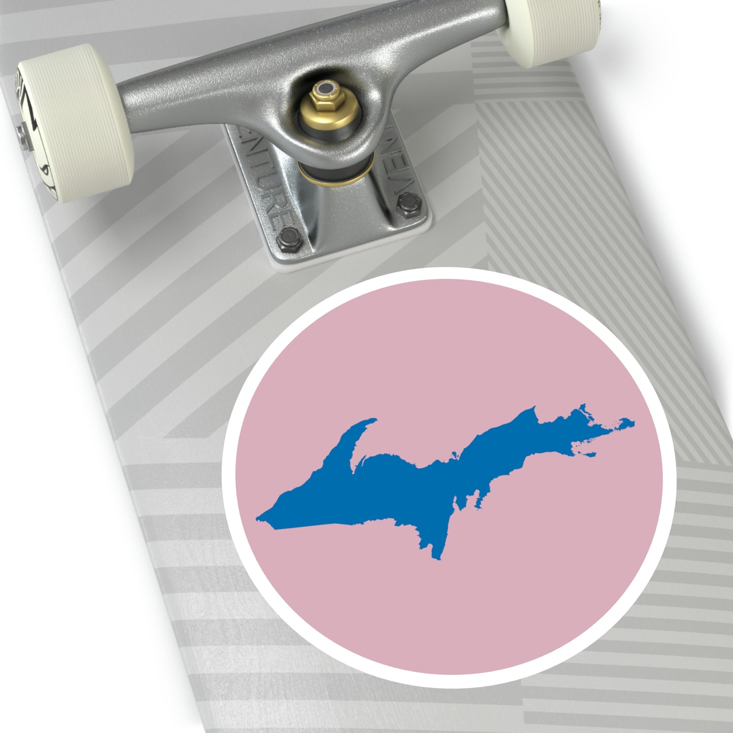 Michigan Upper Peninsula Round Stickers (Pink w/ Azure UP Outline) | Indoor\Outdoor