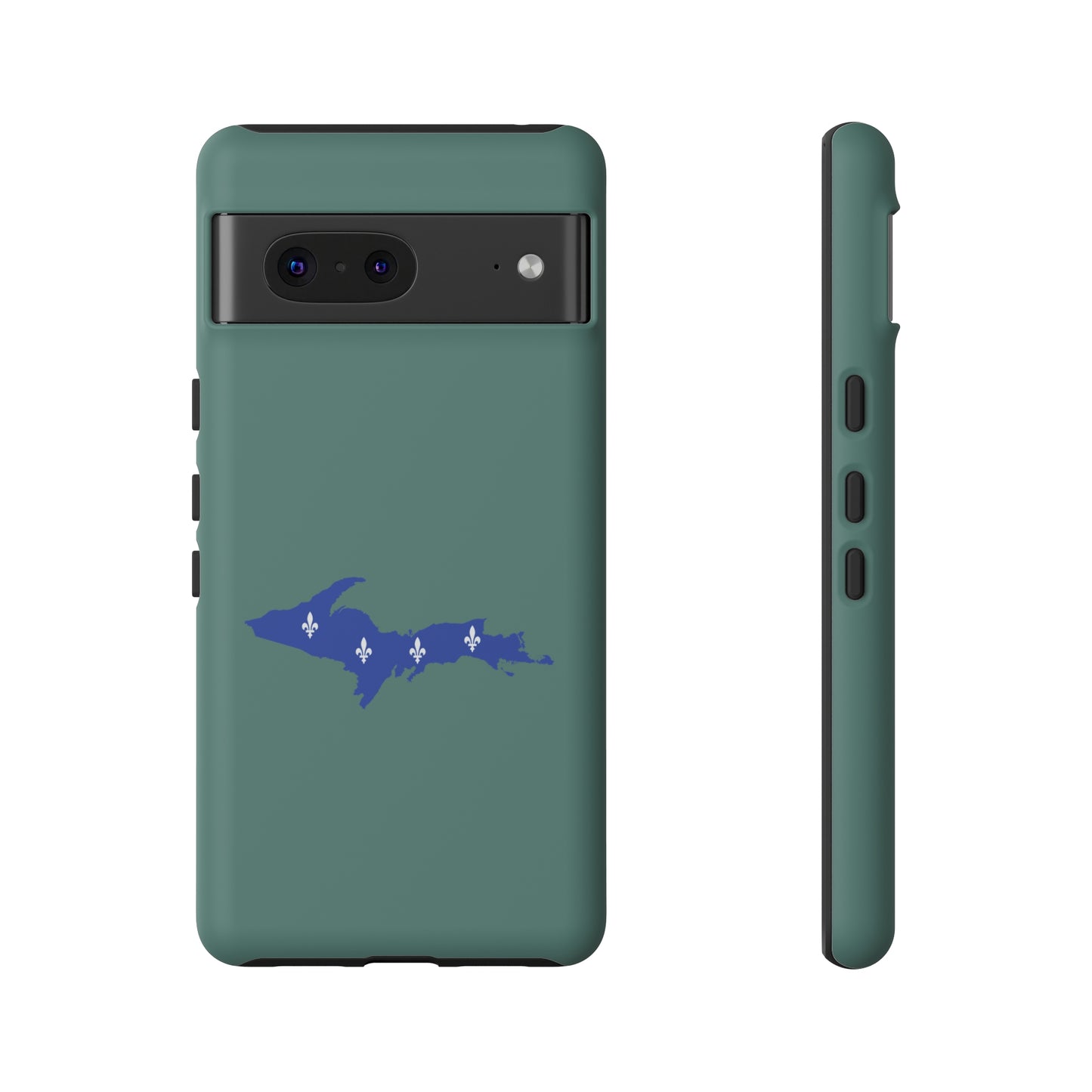 Michigan Upper Peninsula Tough Phone Case (Copper Green w/ UP Quebec Flag Outline) | Samsung & Pixel Android