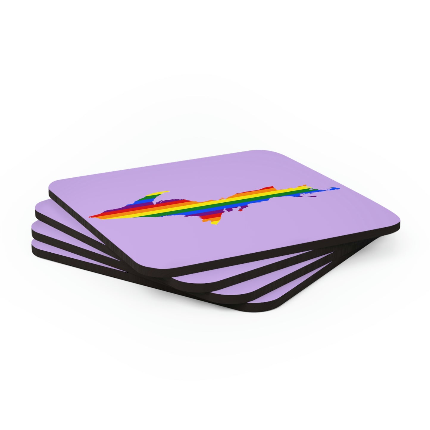 Michigan Upper Peninsula Coaster Set (Lavender w/ UP Pride Flag Outline) | Corkwood - 4 pack