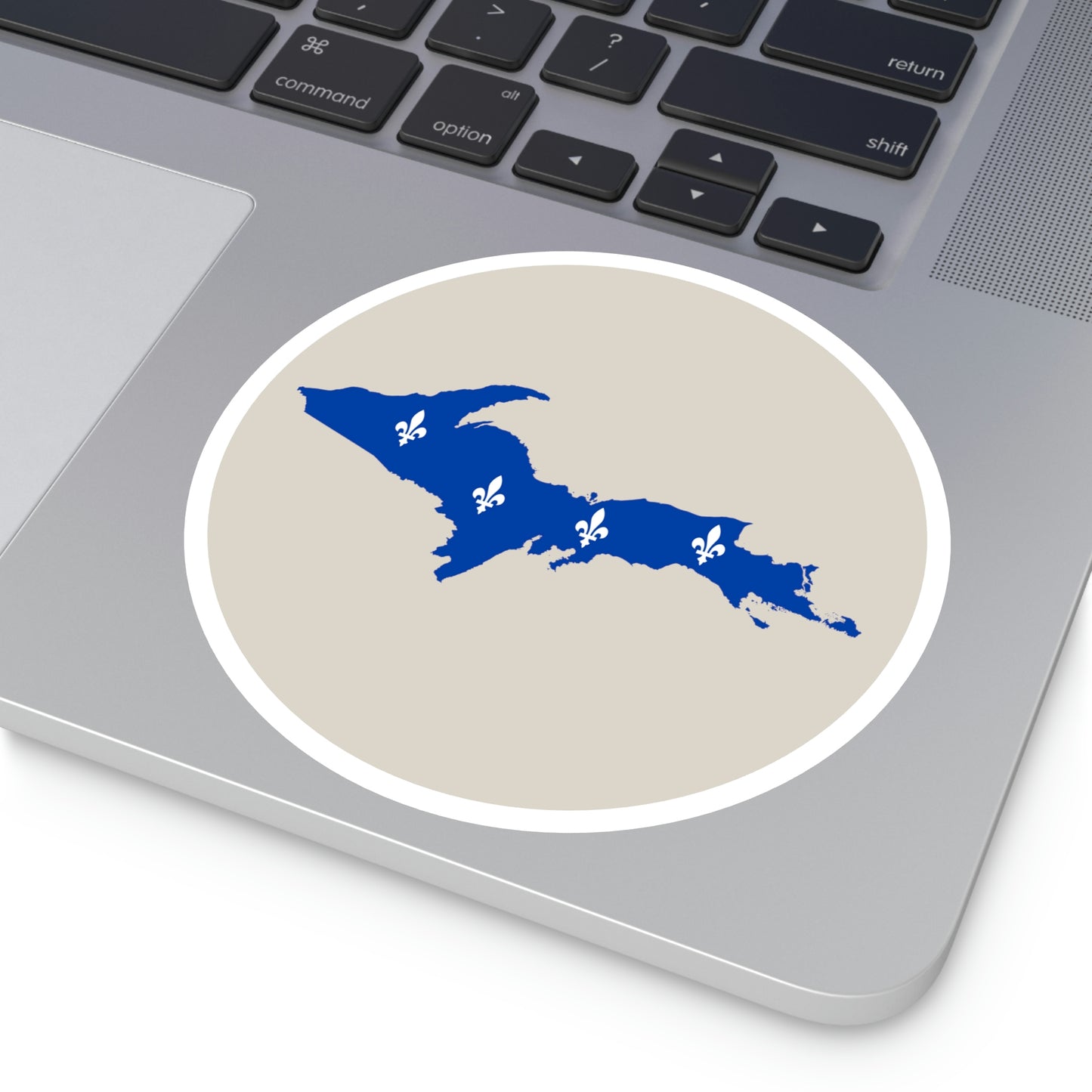 Michigan Upper Peninsula Round Stickers (Canvas Color w/ UP Quebec Flag Outline) | Indoor\Outdoor