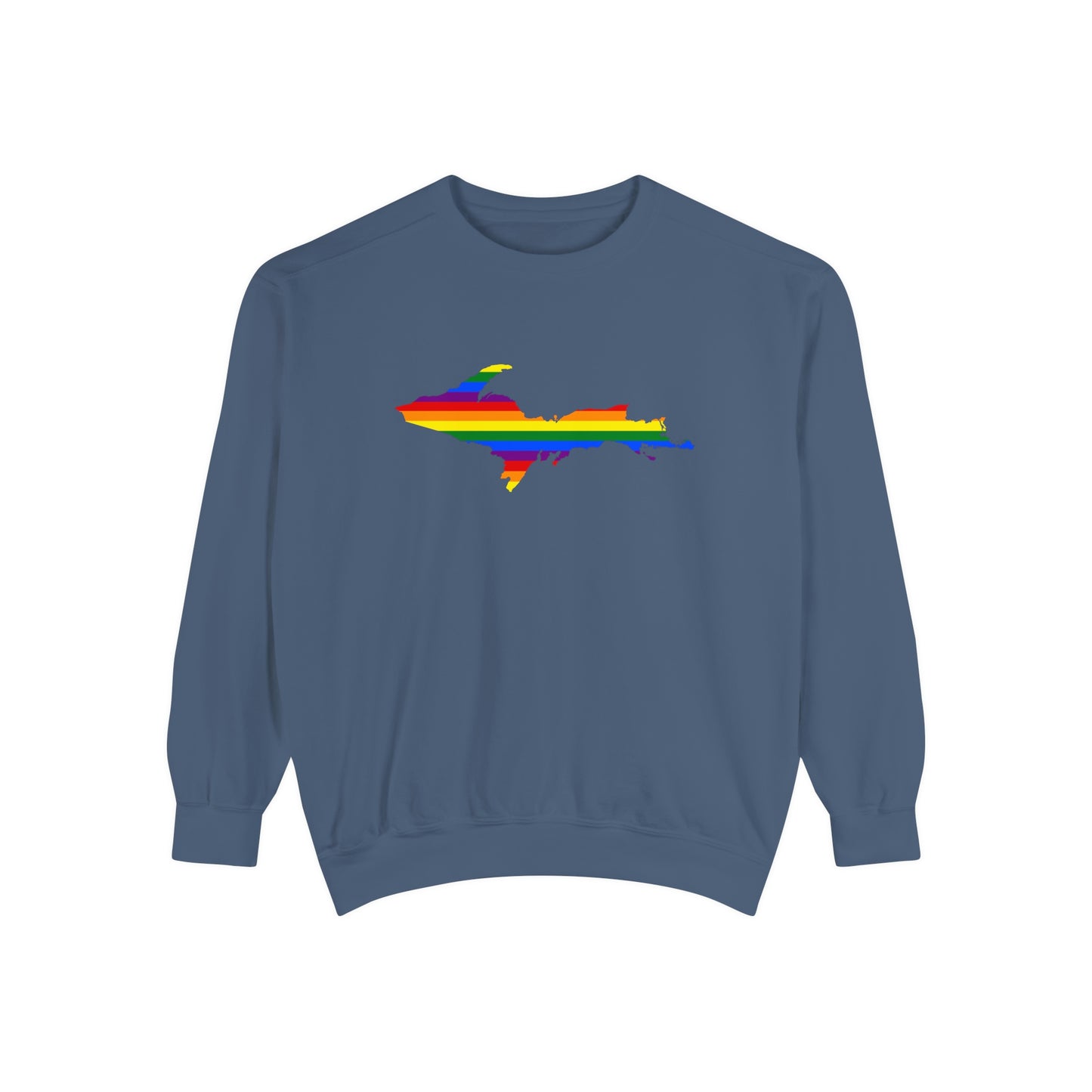 Michigan Upper Peninsula Sweatshirt (w/ UP Pride Flag Outline) | Unisex Garment Dyed