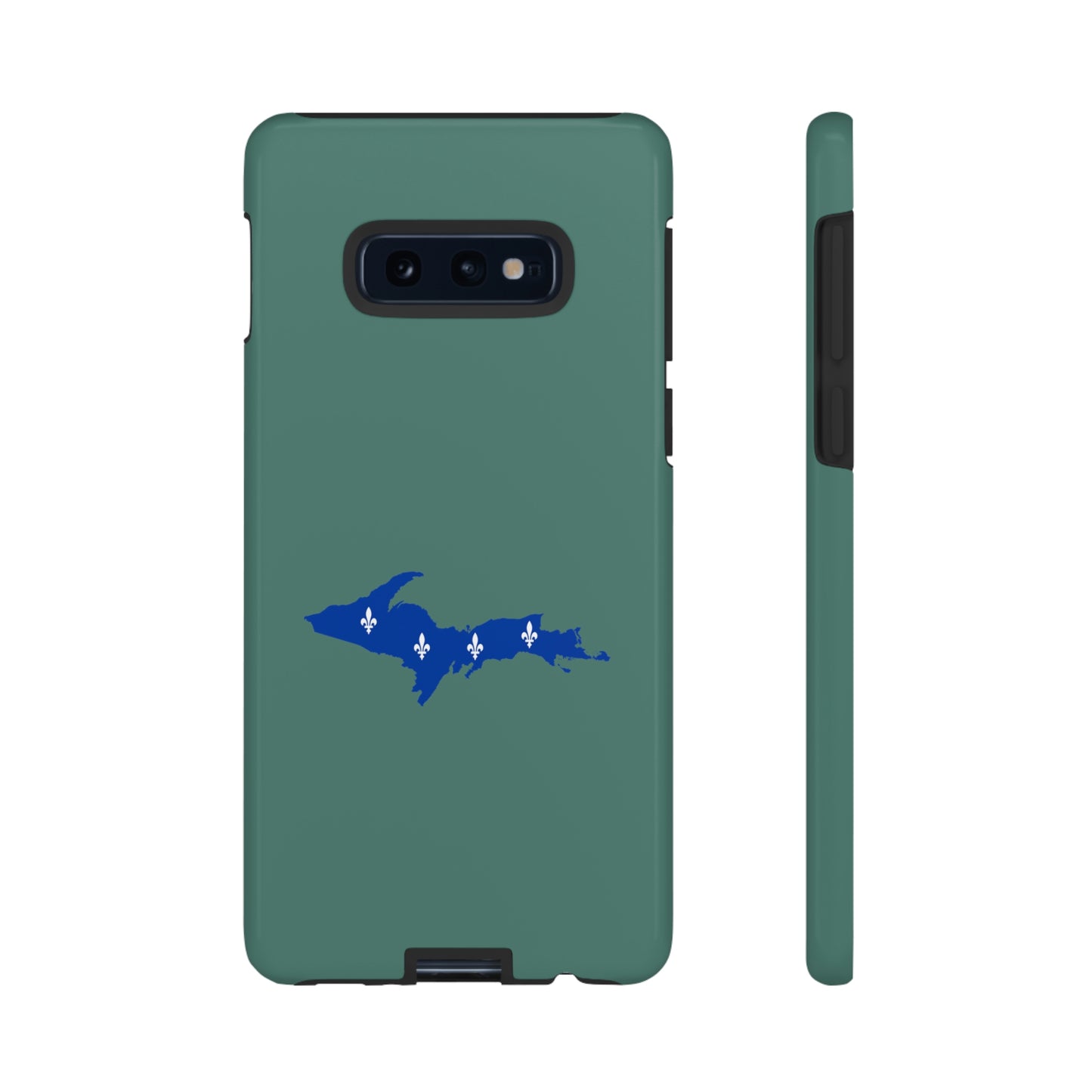 Michigan Upper Peninsula Tough Phone Case (Copper Green w/ UP Quebec Flag Outline) | Samsung & Pixel Android