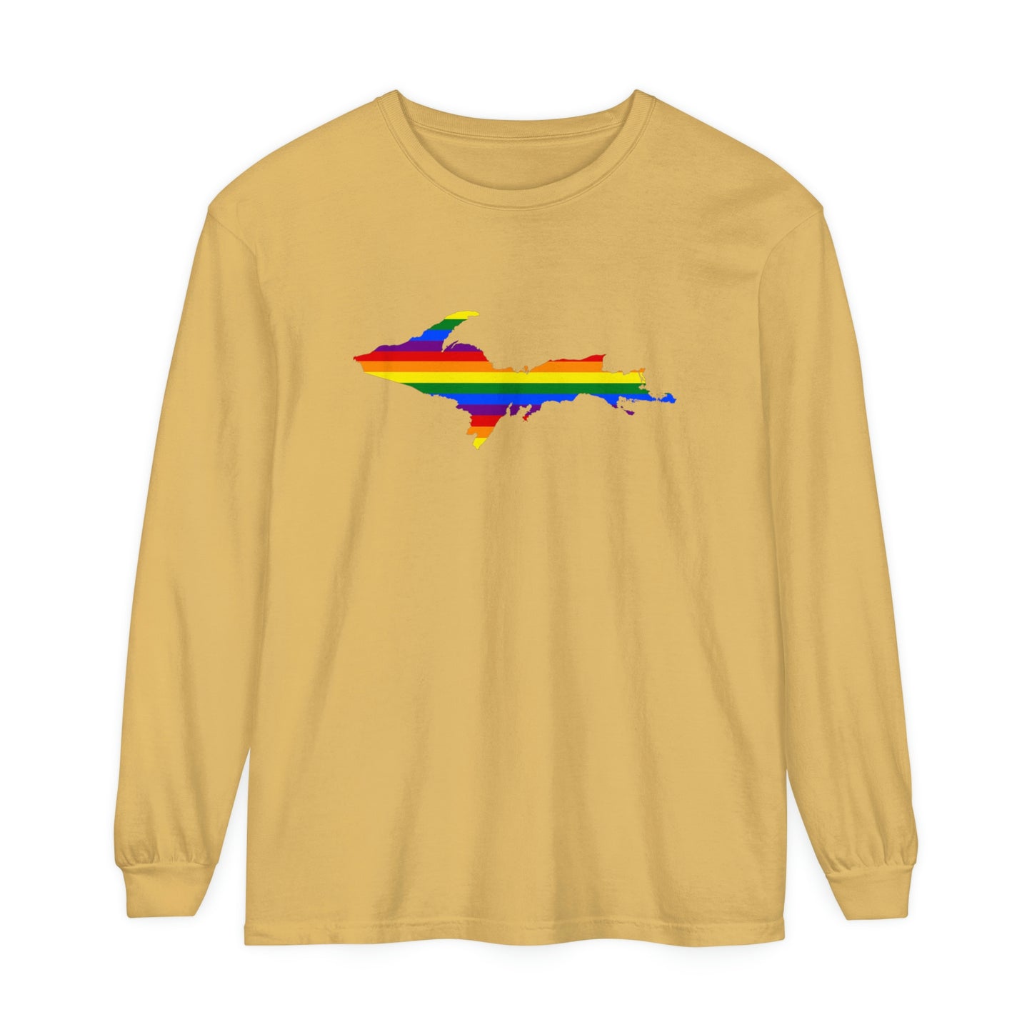 Michigan Upper Peninsula Garment-Dyed T-Shirt (w/ UP Pride Flag Outline) | Unisex Long Sleeve