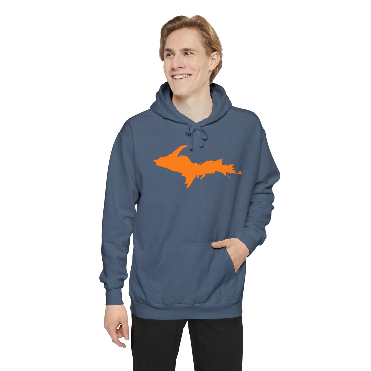 Michigan Upper Peninsula Hoodie (w/ Orange UP Outline) | Unisex Garment-Dyed