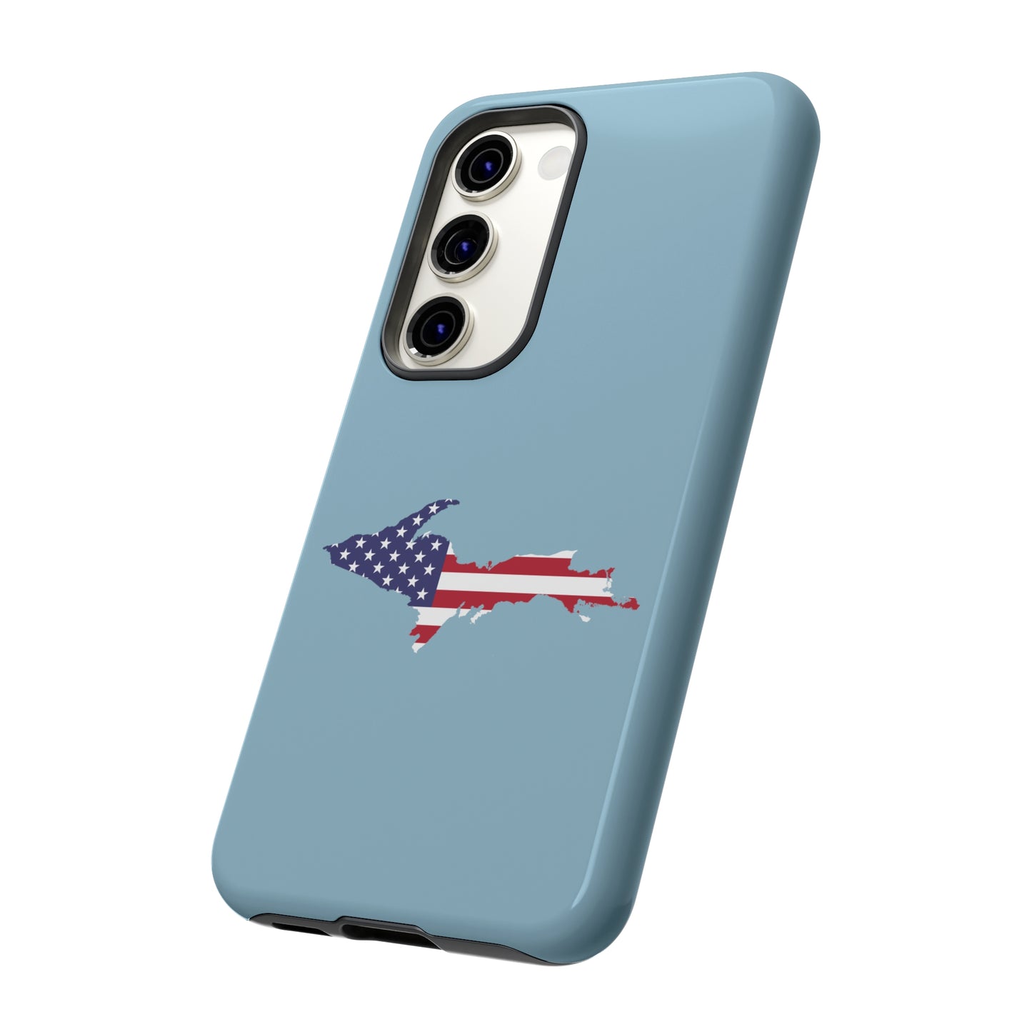 Michigan Upper Peninsula Tough Phone Case (Opal Blue w/ UP USA Flag Outline) | Samsung & Pixel Android