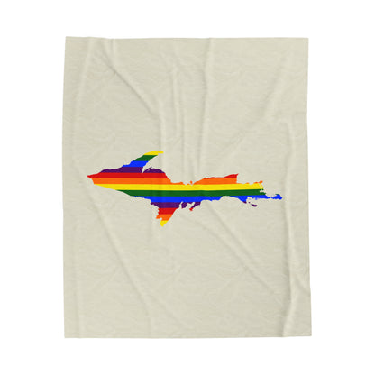 Michigan Upper Peninsula Plush Blanket (w/ UP Pride Flag Outline) | Ivory White
