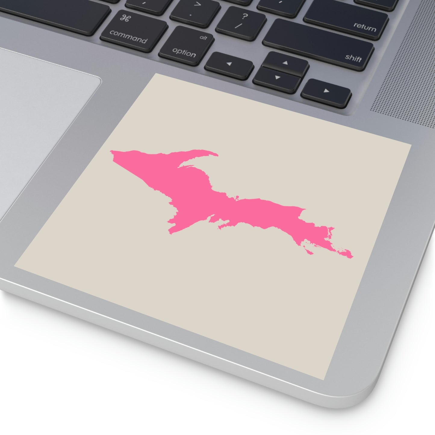 Michigan Upper Peninsula Square Sticker (Canvas Color w/ Pink UP Outline) | Indoor/Outdoor