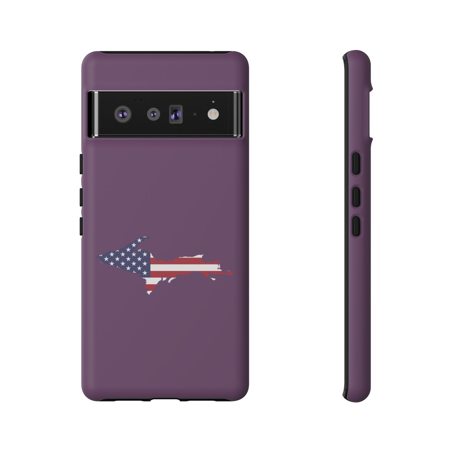 Michigan Upper Peninsula Tough Phone Case (Plum w/ UP USA Flag Outline) | Samsung & Pixel Android