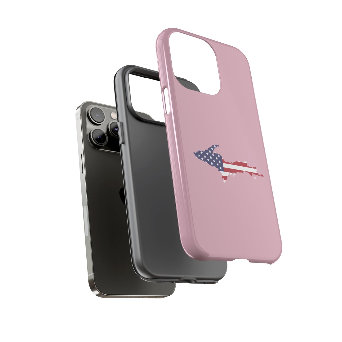 Michigan Upper Peninsula Tough Phone Case (Pink w/ UP USA Flag Outline) | Apple iPhone