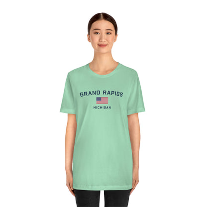 'Grand Rapids Michigan' T-Shirt (w/USA Flag Outline) | Unisex Standard Fit