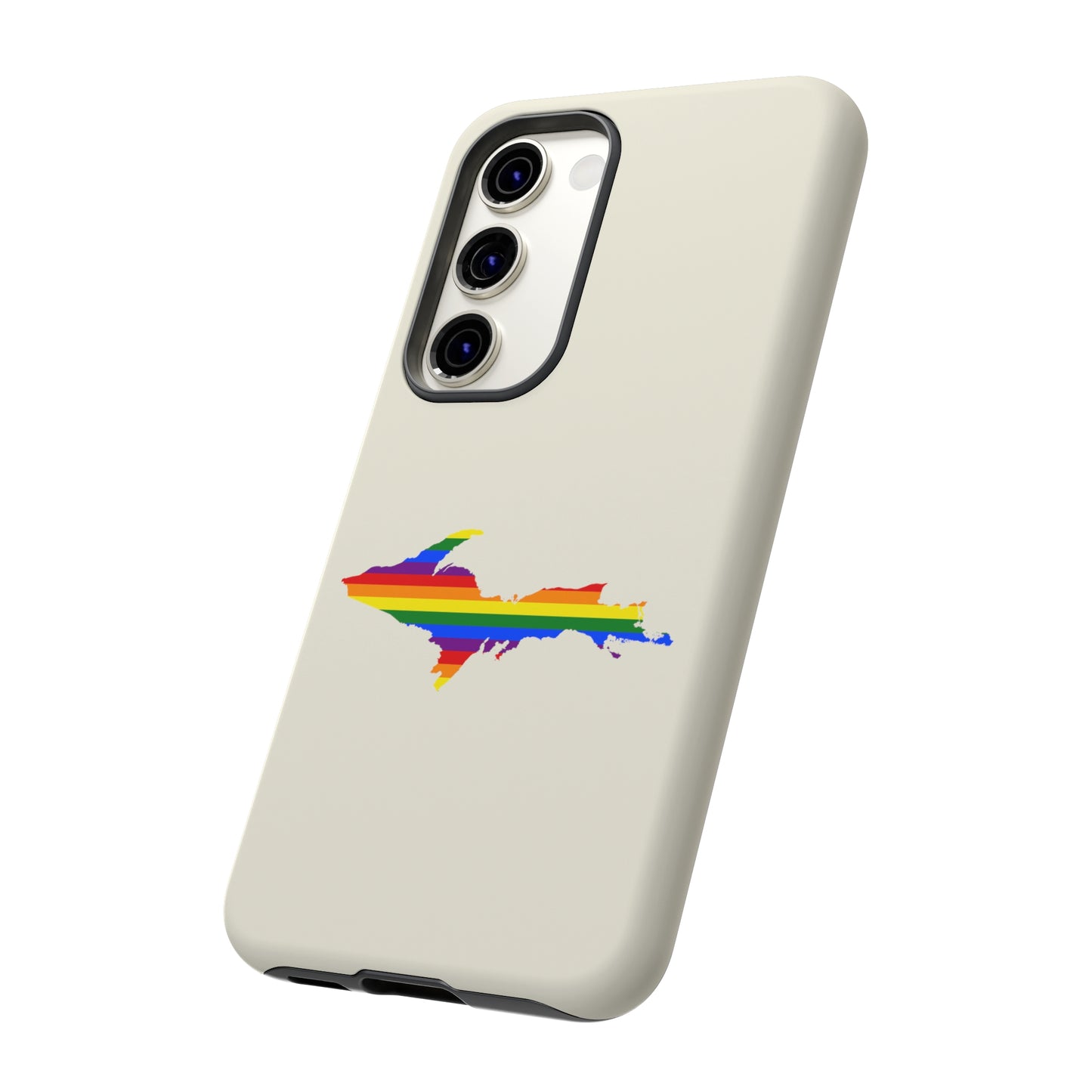 Michigan Upper Peninsula Tough Phone Case (Ivory Color w/ UP Pride Flag Outline) | Samsung & Pixel Android