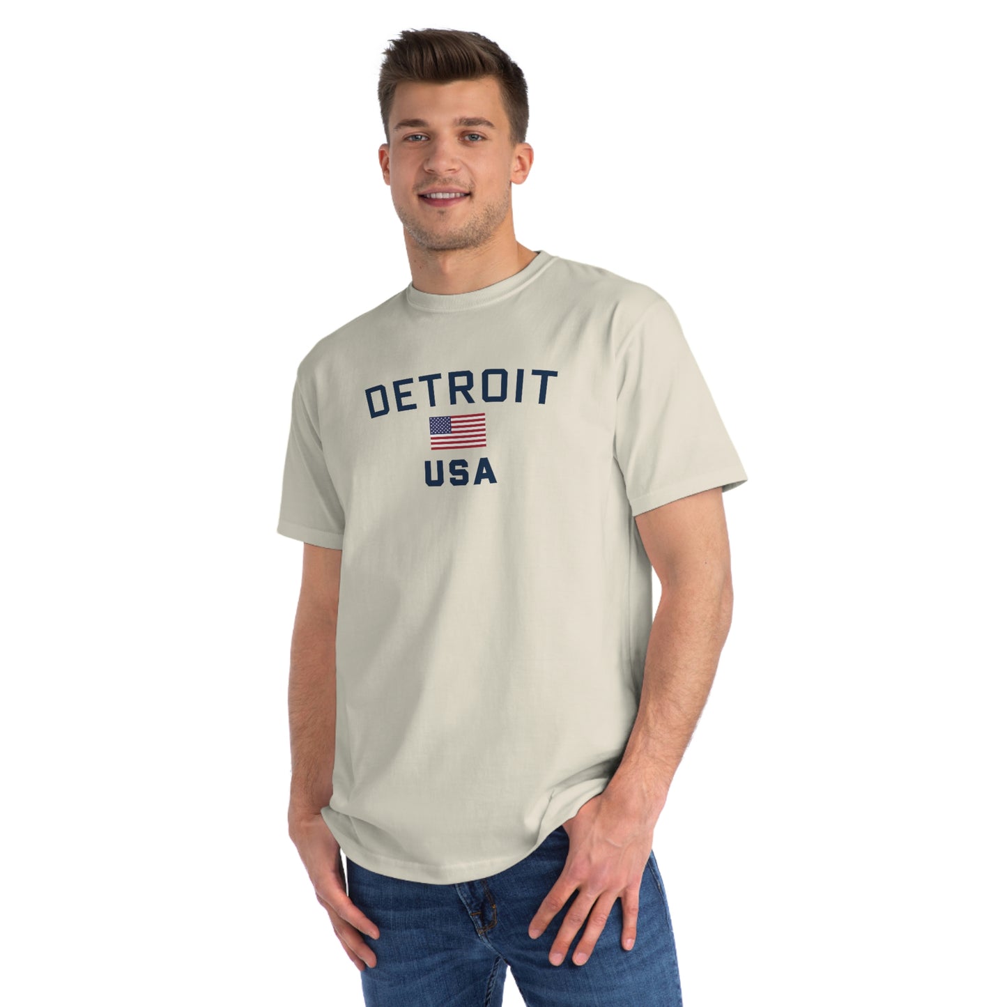 'Detroit USA' T-Shirt (w/ USA Flag) | Organic Unisex