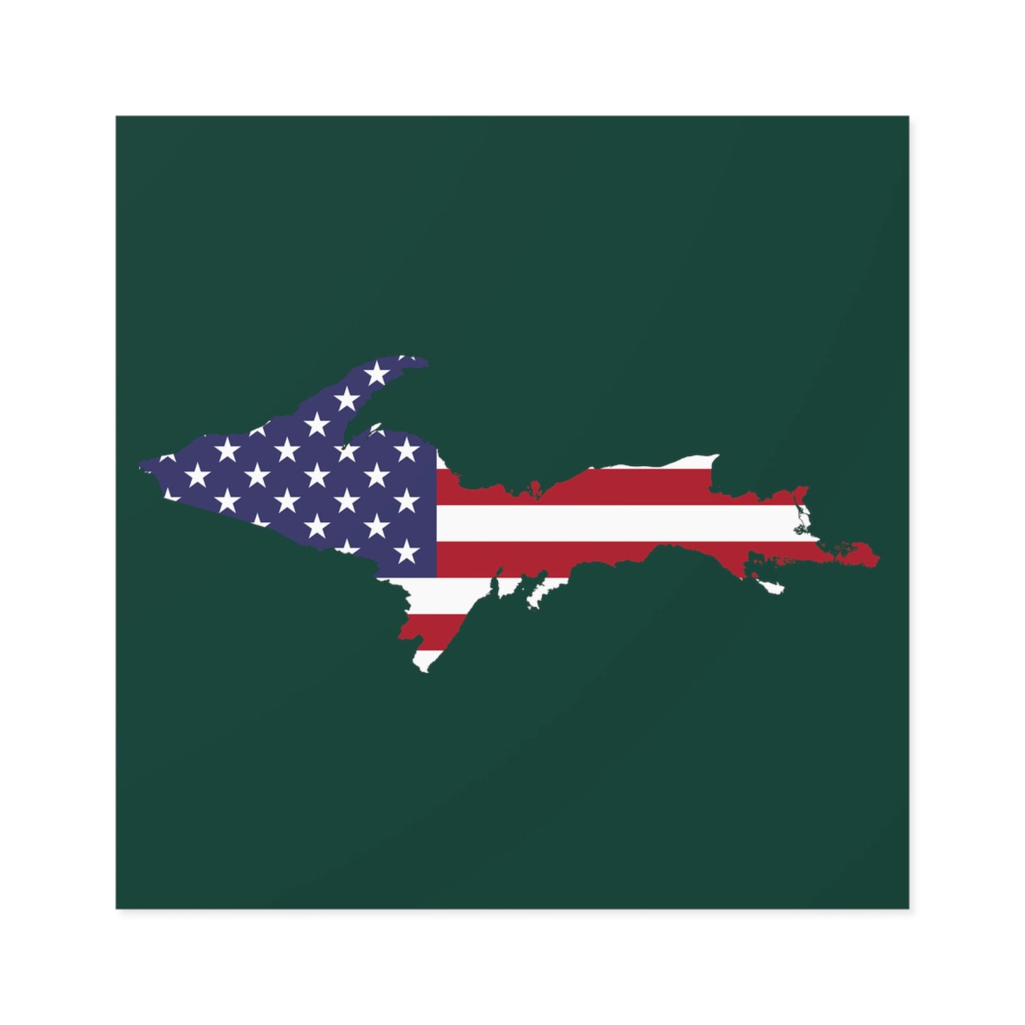 Michigan Upper Peninsula Square Sticker (Green w/ UP USA Flag Outline) | Indoor/Outdoor