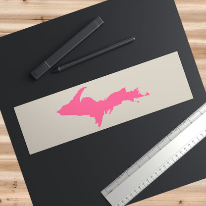 Michigan Upper Peninsula Bumper Sticker (w/ Pink UP Outline) | Canvas Color Background