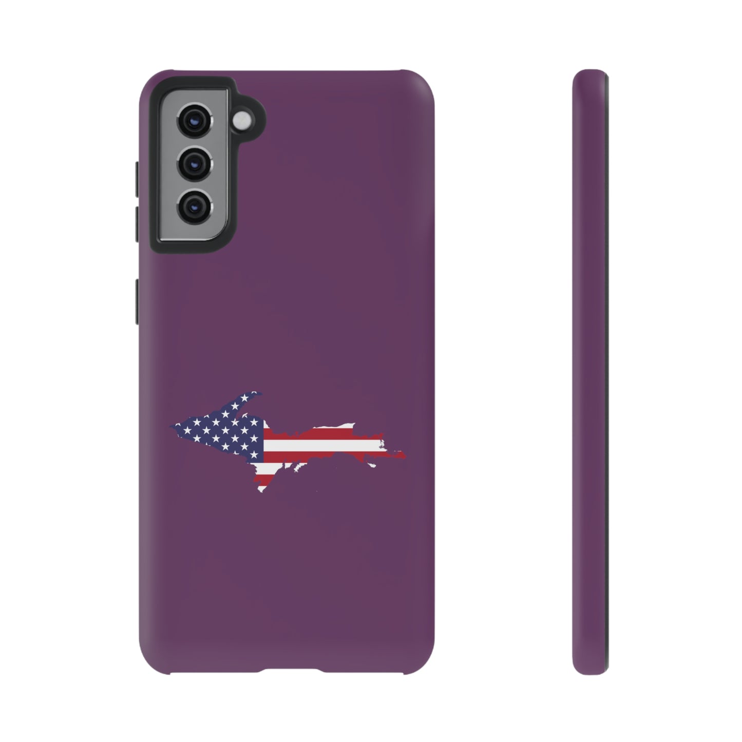 Michigan Upper Peninsula Tough Phone Case (Plum w/ UP USA Flag Outline) | Samsung & Pixel Android