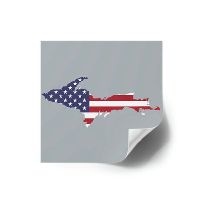 Michigan Upper Peninsula Square Sticker (Silver w/ UP USA Flag Outline) | Indoor/Outdoor