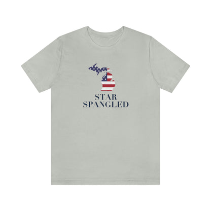 Michigan 'Star Spangled' T-Shirt (w/ MI USA Flag Outline) | Unisex Standard Fit