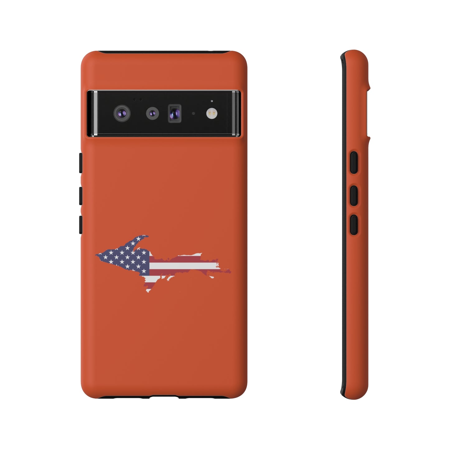 Michigan Upper Peninsula Tough Phone Case (Maple Leaf Orange w/ UP USA Flag Outline) | Samsung & Pixel Android