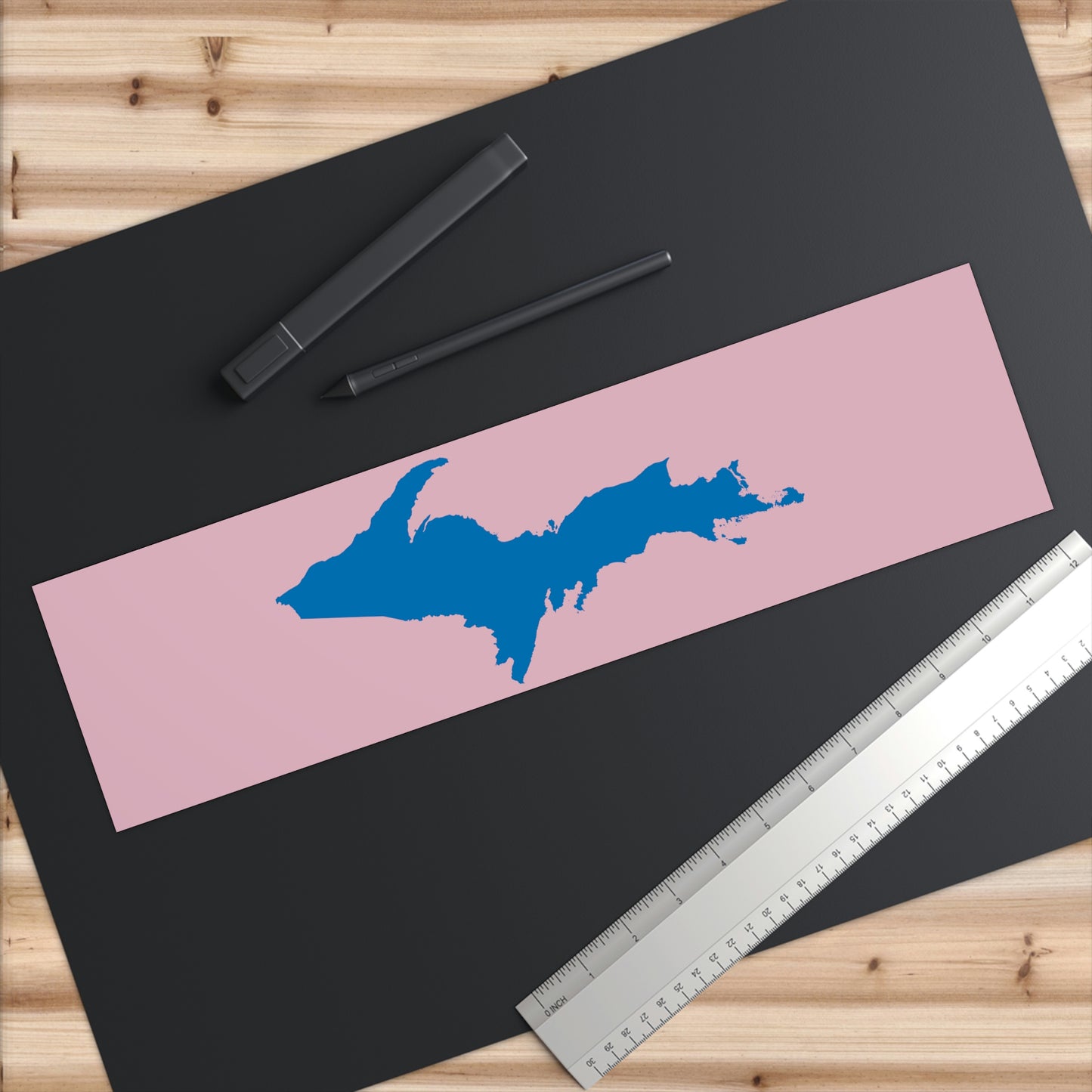 Michigan Upper Peninsula Bumper Sticker (w/ Azure UP Outline) | Pink Background